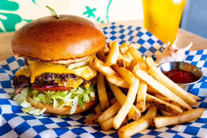 A cheeseburger and fries served at Beach Ave Bar and Grill.